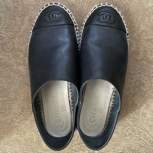 Chanel Black Leather Espadrilles Flats Loafers 36